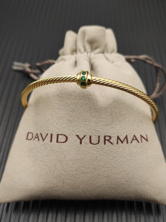 David Yurman. Jewelry - David Yurman Gold 3mm Round Bead Green Diamond Bangle